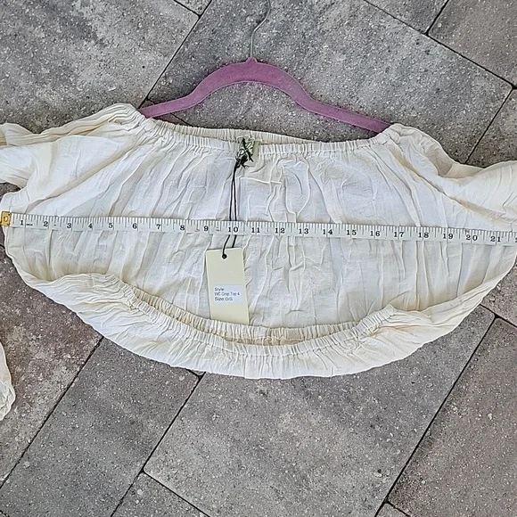 Jaded Gypsy Cream Off-Shoulder Cotton Cropped Top OS Fits Most - Picture 6 of 7